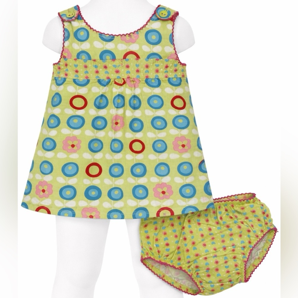 Boboli Baby Girl Dress & Bloomer Set Green Print 1M European Baby Brand NWT